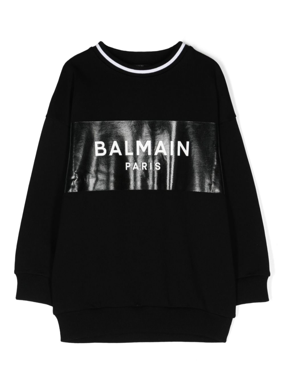 Felpa con stampa per bambino Balmain Kids nero con rifinitura a coste - Rubino Kids