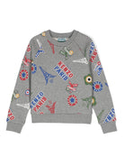 Felpa con stampa per bambino Kenzo Kids grigio con girocollo - Rubino Kids