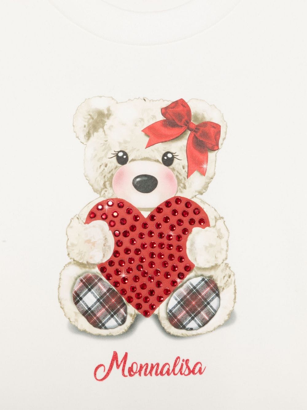 Felpa con stampa Teddy Bear per bambina Monnalisa bianca con decorazione in cristalli - Rubino Kids