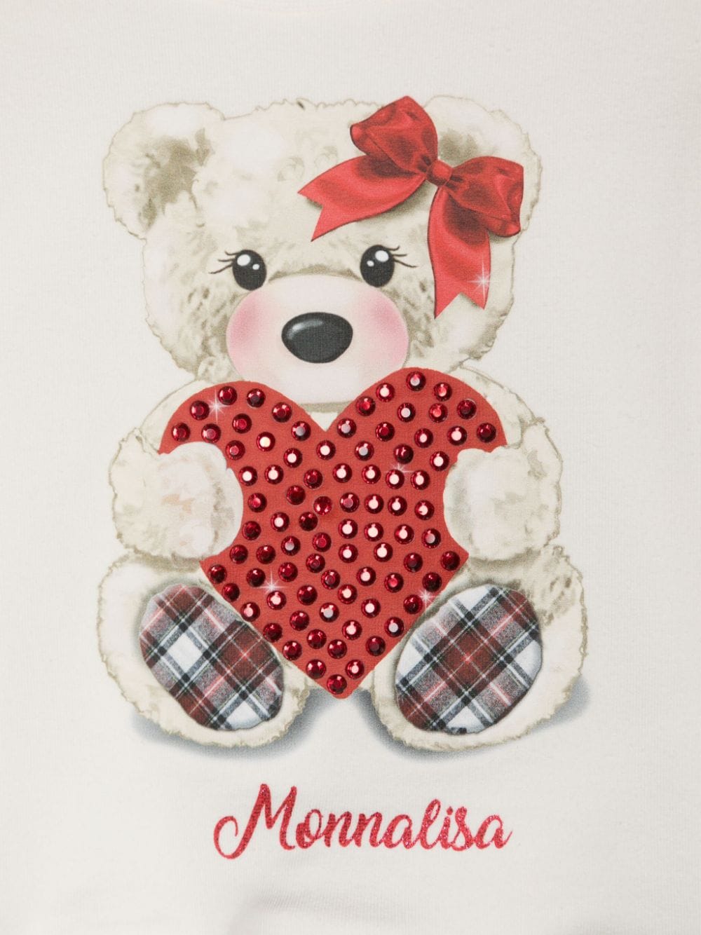 Felpa con stampa Teddy Bear per neonata Monnalisa bianca con decorazione in cristalli - Rubino Kids