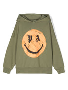 Felpa con stampa x Smiley per bambino Palm Angels Kids verde con trama jersey - Rubino Kids