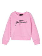 Felpa con strass per bambina John Richmond Junior rosa con girocollo - Rubino Kids