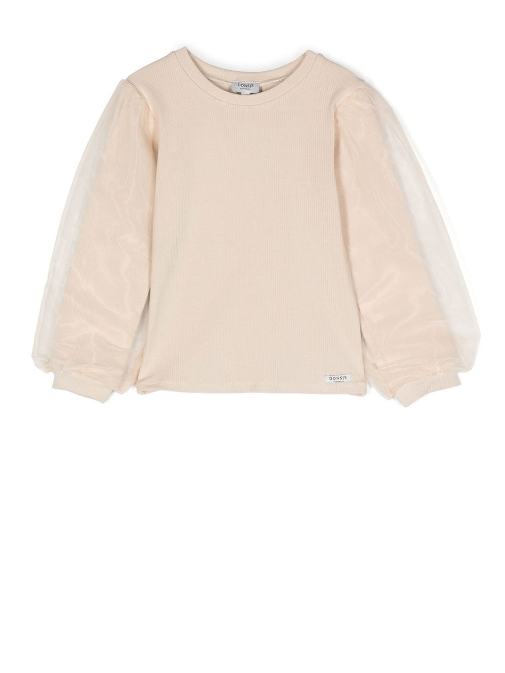 Felpa girocollo per bambina Donsje beige con maniche in tulle - Rubino Kids