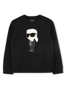 Felpa Ikonik Karl per bambina Karl Lagerfeld Kids nero con girocollo - Rubino Kids