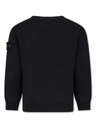 Felpa in cotone con distintivo della bussola per bambino Stone Island Junior nero con maniche lunghe - Rubino Kids