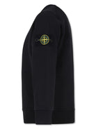 Felpa in cotone con distintivo della bussola per bambino Stone Island Junior nero con maniche lunghe - Rubino Kids