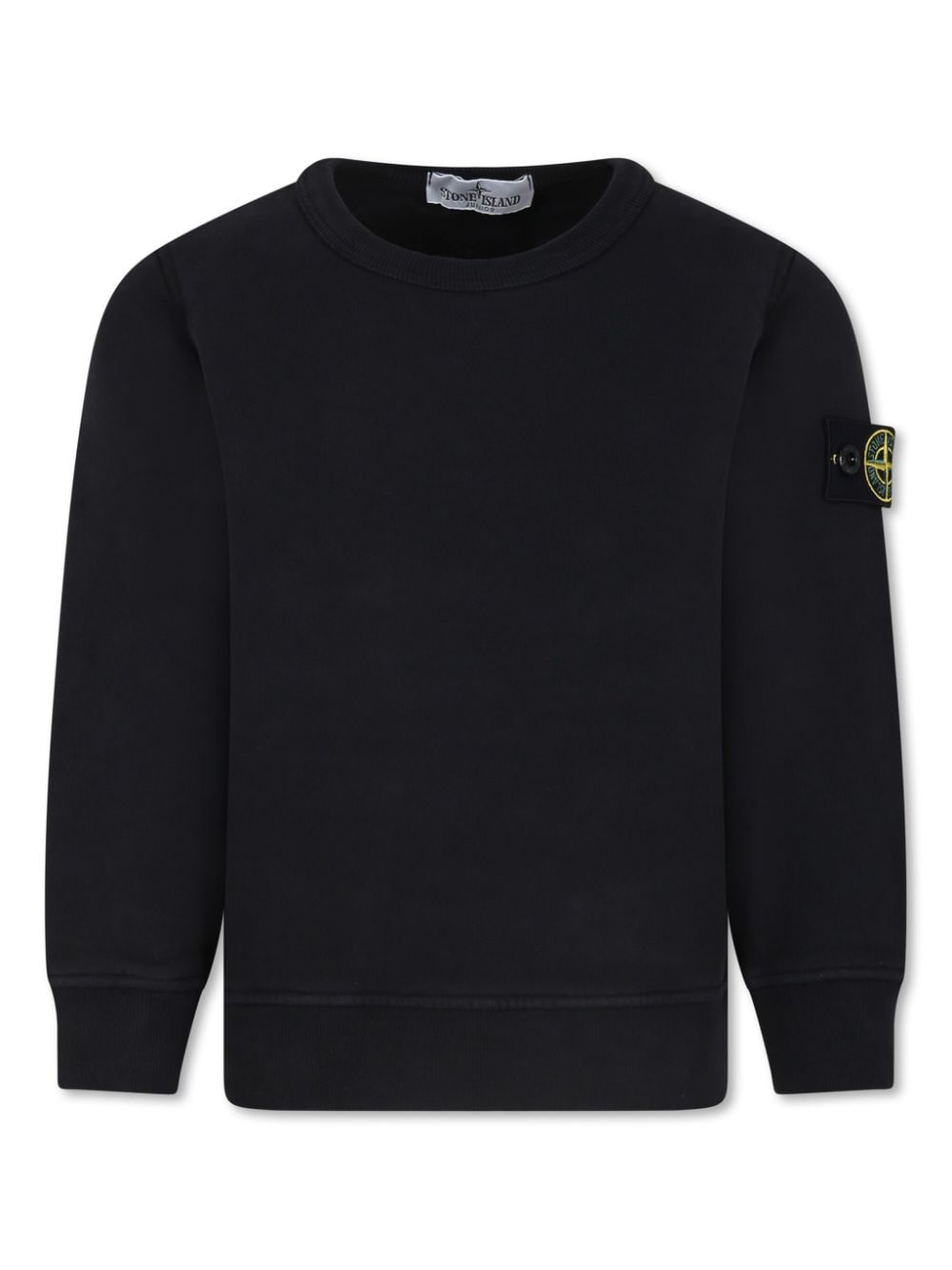 Felpa in cotone con distintivo della bussola per bambino Stone Island Junior nero con maniche lunghe - Rubino Kids