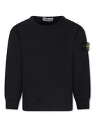 Felpa in cotone con distintivo della bussola per bambino Stone Island Junior nero con maniche lunghe - Rubino Kids