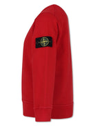 Felpa in cotone con distintivo della bussola per bambino Stone Island Junior rosso con girocollo - Rubino Kids