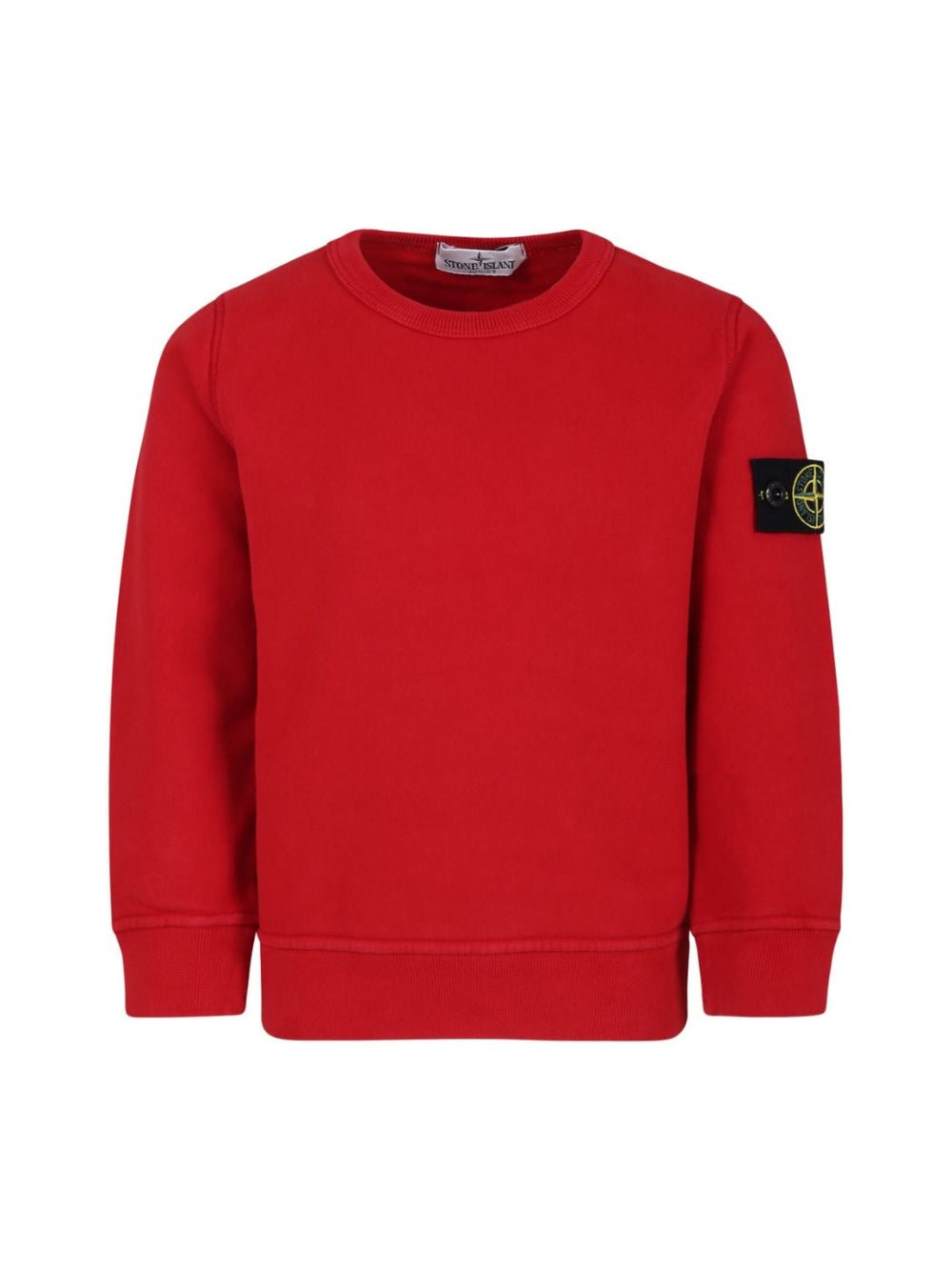 Felpa in cotone con distintivo della bussola per bambino Stone Island Junior rosso con girocollo - Rubino Kids