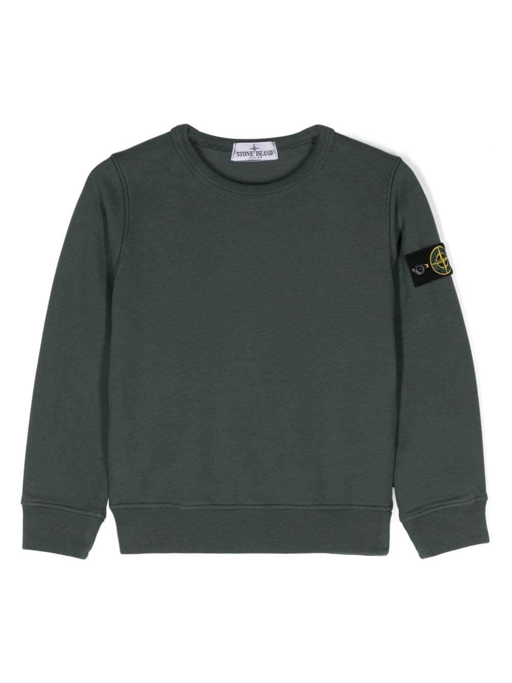 Felpa in cotone con distintivo della bussola per bambino Stone Island Junior verde con girocollo - Rubino Kids