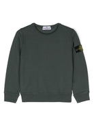 Felpa in cotone con distintivo della bussola per bambino Stone Island Junior verde con girocollo - Rubino Kids