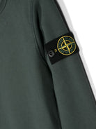 Felpa in cotone con distintivo della bussola per bambino Stone Island Junior verde con girocollo - Rubino Kids