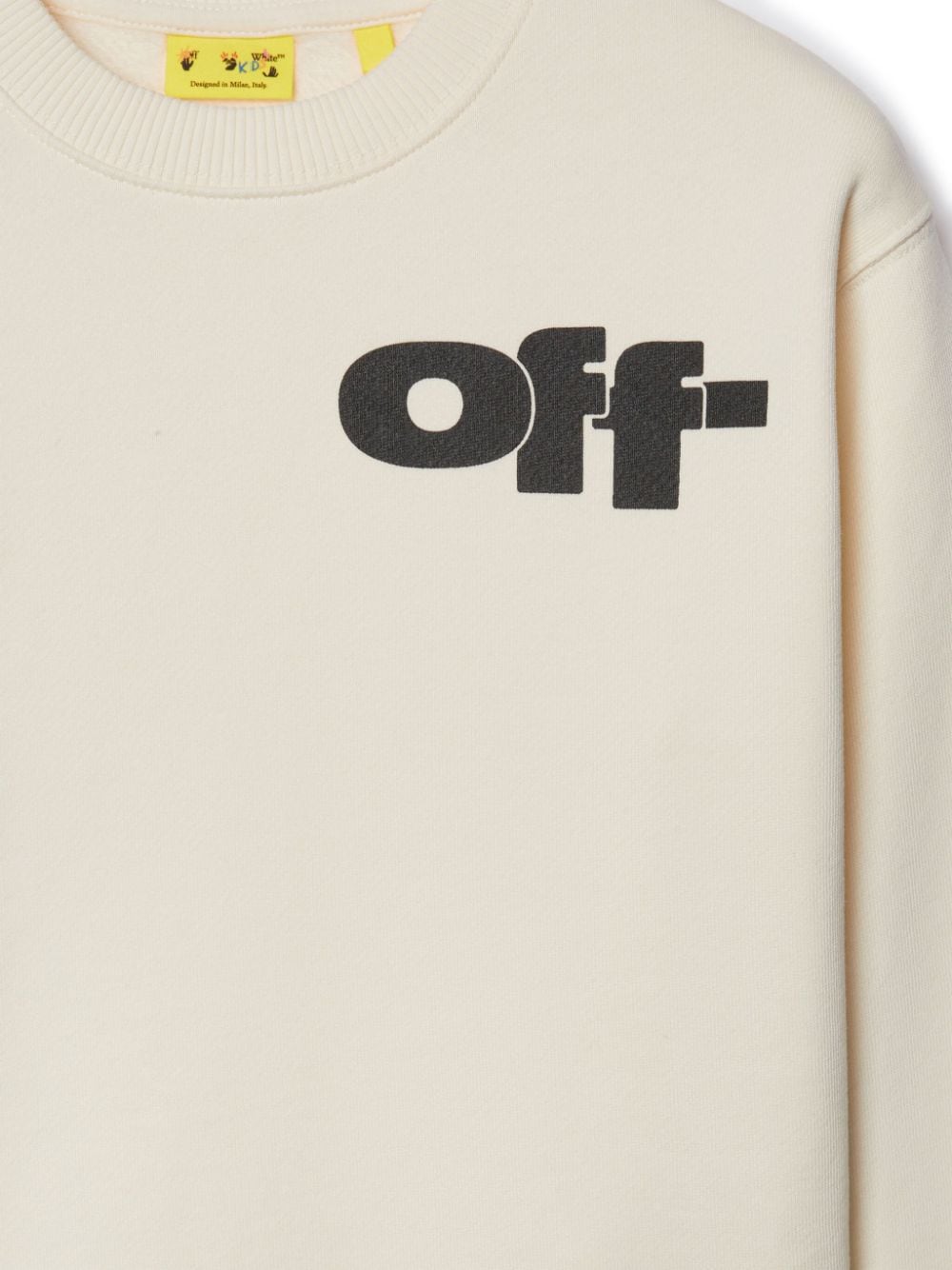 Felpa in cotone con grafica per bambino Off - White Kids bianco con stampa del logo sul petto - Rubino Kids