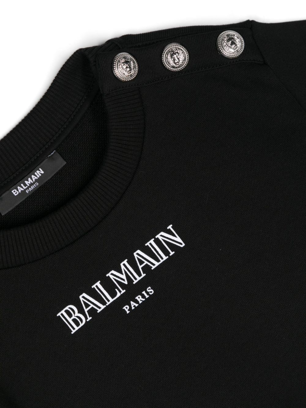 Felpa in cotone con stampa logo per bambina Balmain Kids nero con girocollo - Rubino Kids