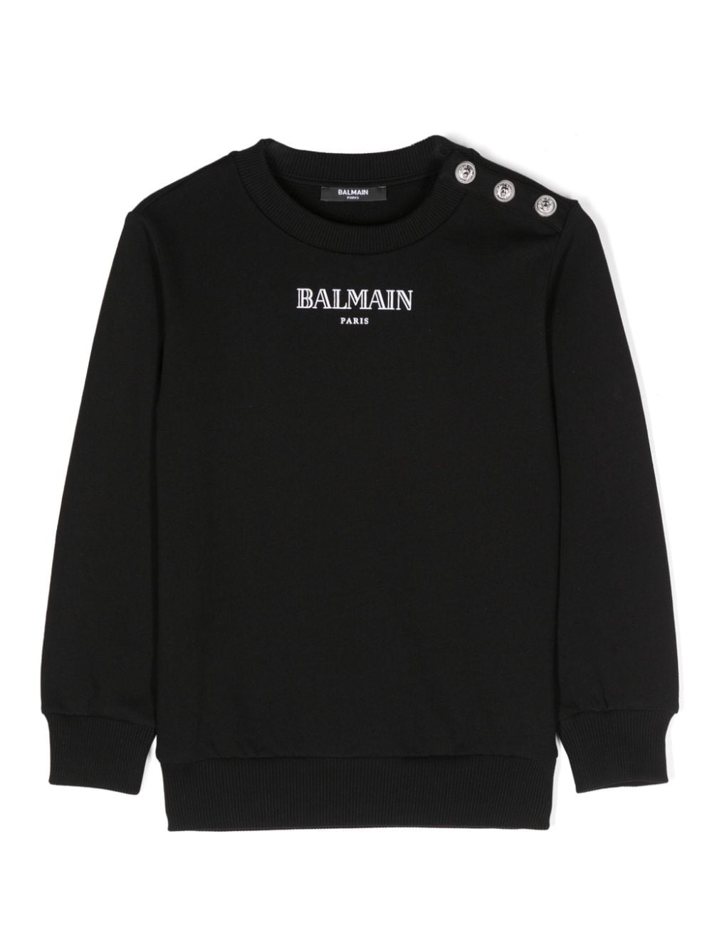 Felpa in cotone con stampa logo per bambina Balmain Kids nero con girocollo - Rubino Kids