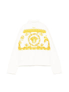 Felpa in cotone per bambino Versace Kids bianco con zip e logo - Rubino Kids