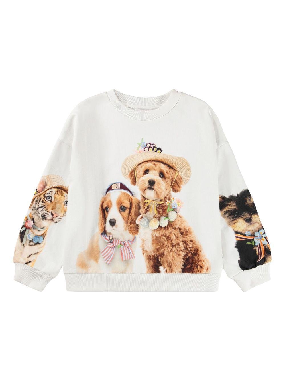 Felpa Maxi per bambina Molo bianca con stampa animali - Rubino Kids