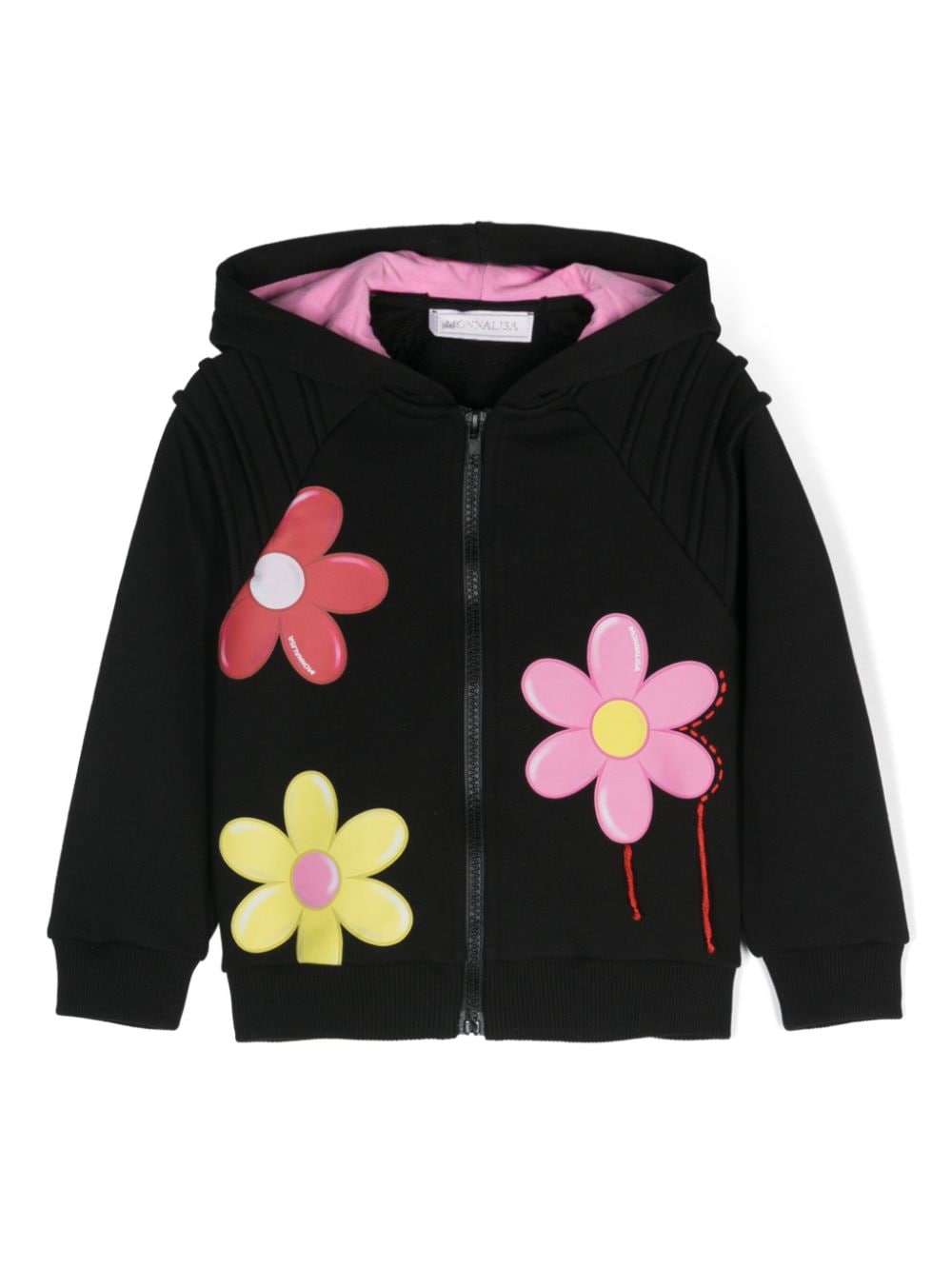 Felpa nera per bambina a fiori con zip Monnalisa - Rubino Kids