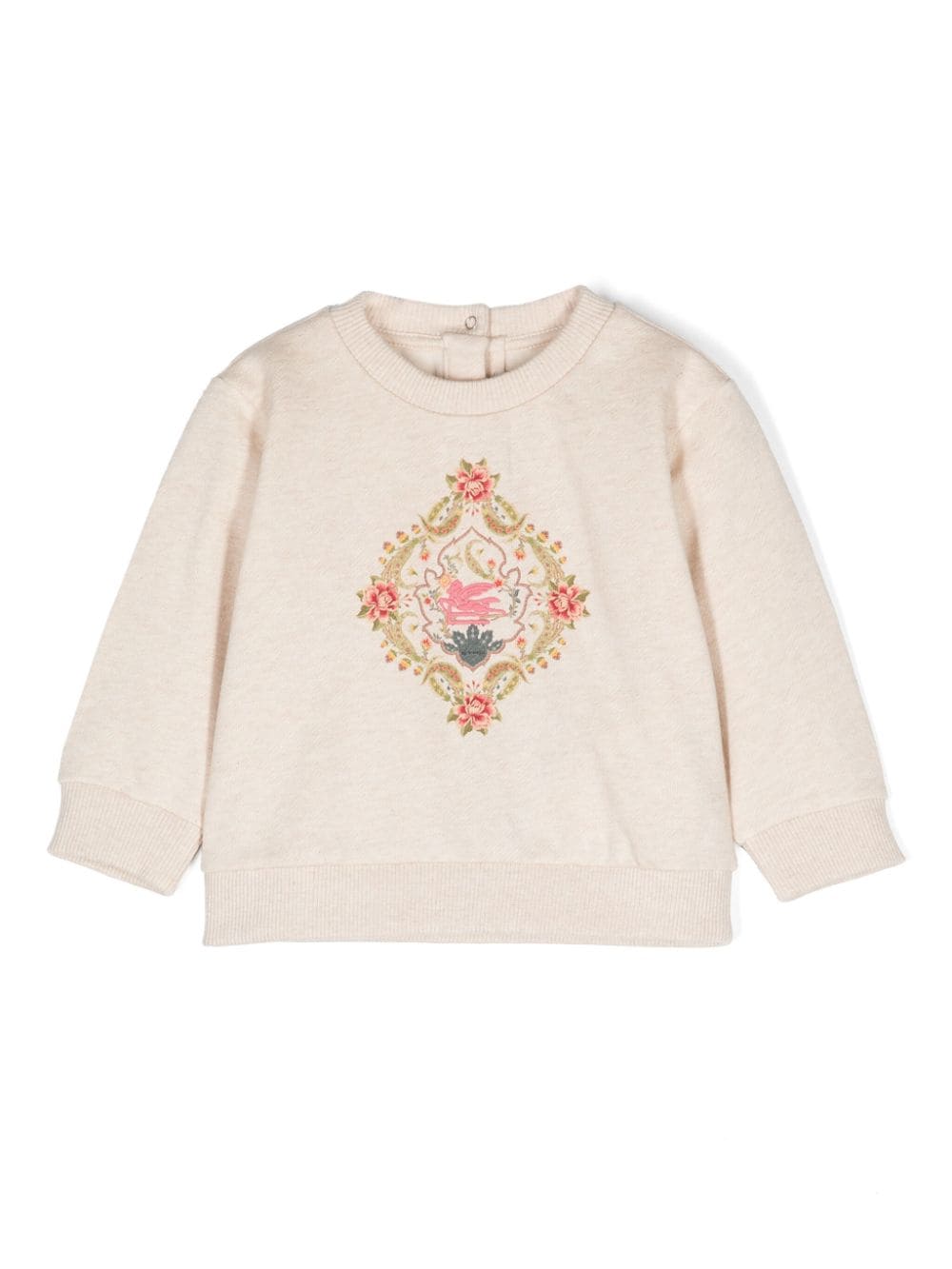 Felpa Pegaso con ricamo per neonata ETRO KIDS beige con stampa a fiori sul davanti - Rubino Kids