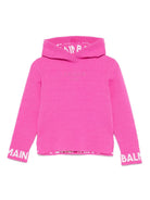 Felpa per bambina Balmain Kids fucsia con cappuccio con logo ricamato - Rubino Kids