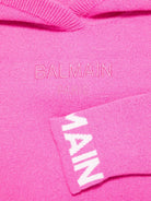 Felpa per bambina Balmain Kids fucsia con cappuccio con logo ricamato - Rubino Kids