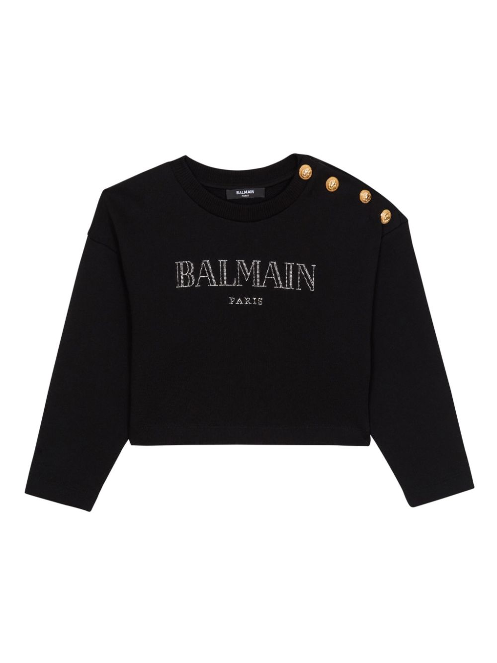 Felpa per bambina Balmain Kids nero con decorazione logo con strass - Rubino Kids