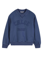 Felpa per bambina Chloé Kids blu con logo goffrato - Rubino Kids