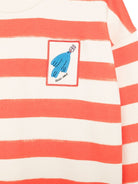 Felpa per bambina JELLYMALLOW Bird a righe bianco e rosso - Rubino Kids