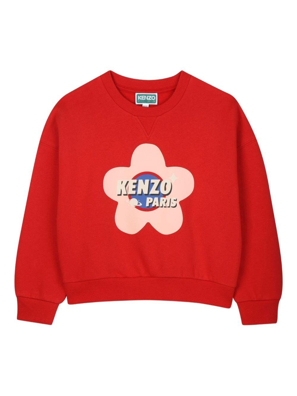 Felpa per bambina Kenzo Kids rosso con stampa a fiori - Rubino Kids
