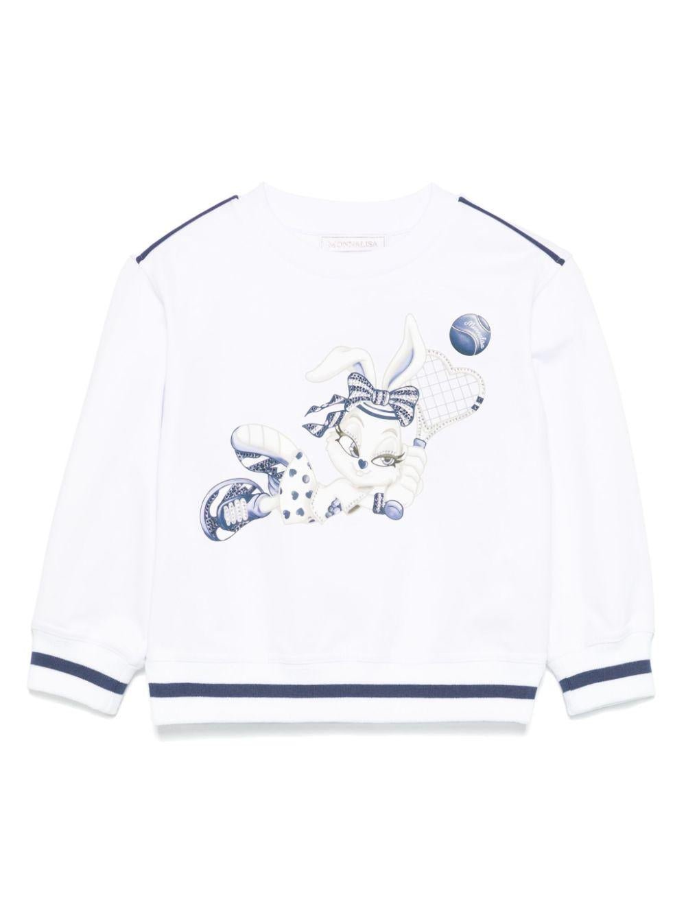 Felpa per bambina Monnalisa bianco con decorazione in cristalli sul davanti - Rubino Kids