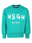 Felpa per bambina MSGM Kids verde acqua con stampa logo in bianco - Rubino Kids