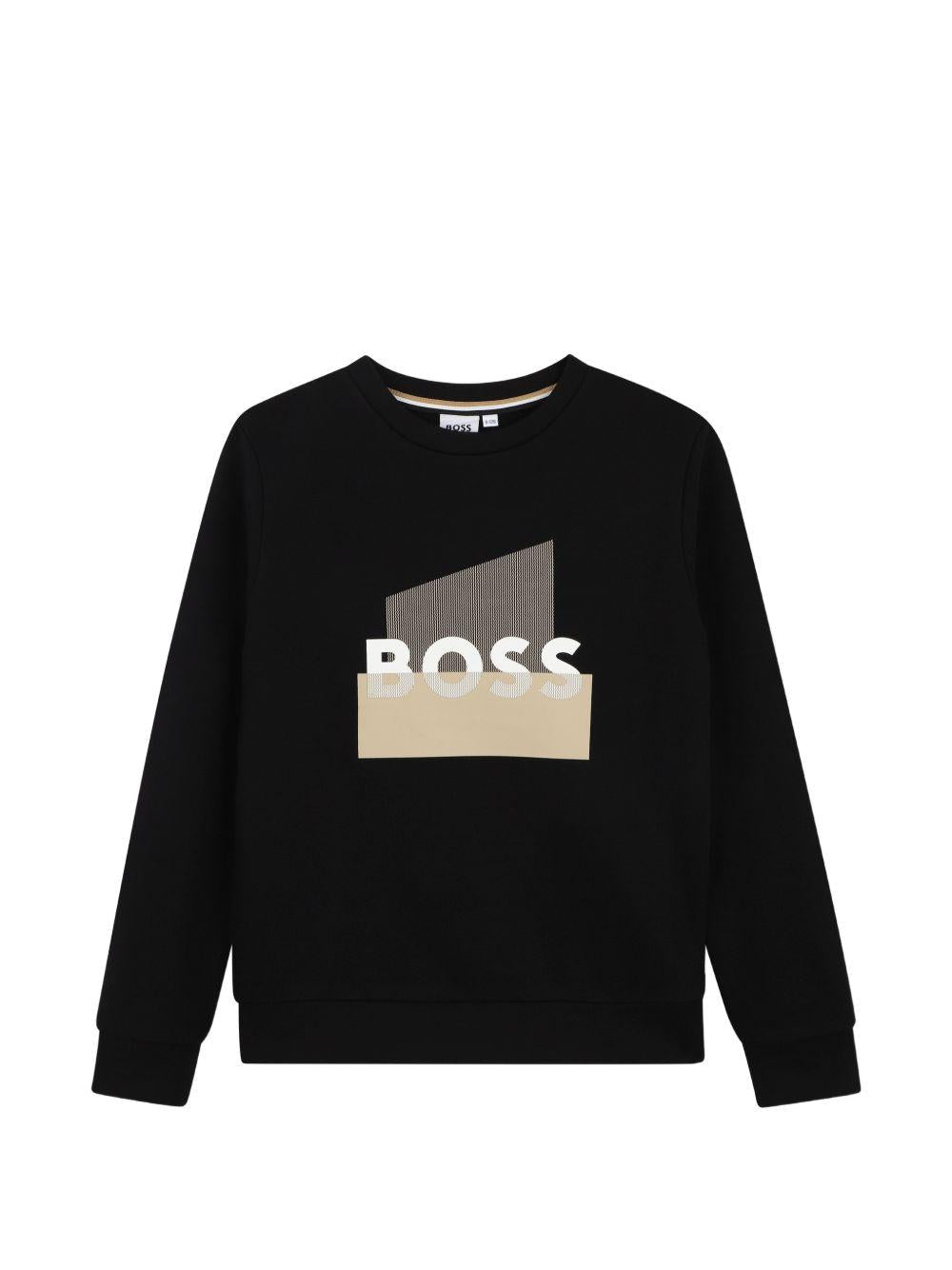 Felpa per bambino Boss Kids nera con stampa grafica - Rubino Kids