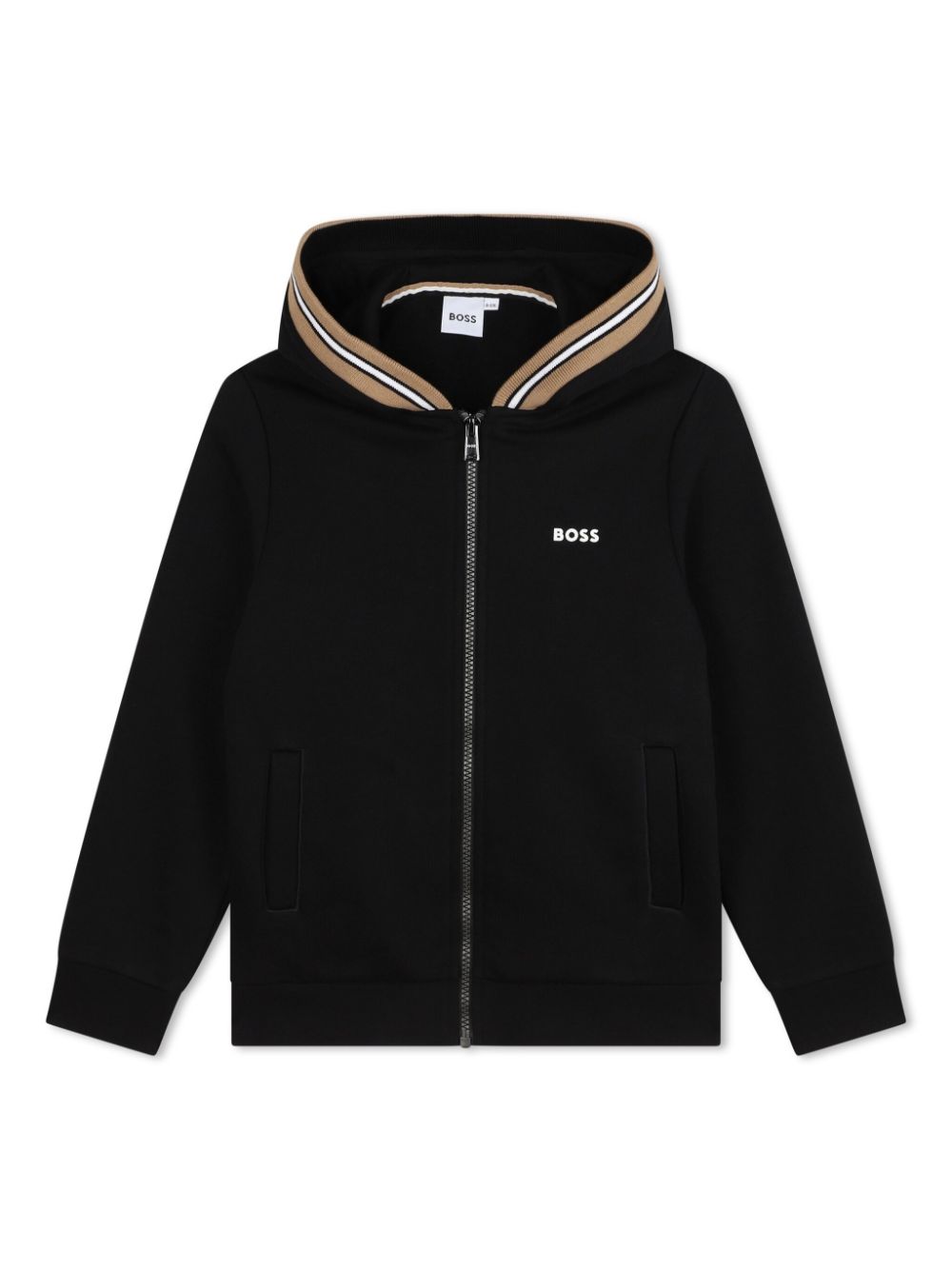 Felpa per bambino BOSS Kidswear nero con dettaglio a righe sul cappuccio - Rubino Kids