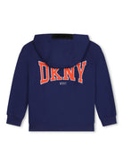 Felpa per bambino Dkny Kids blu con cappuccio e stampa logo sul petto e sul retro - Rubino Kids