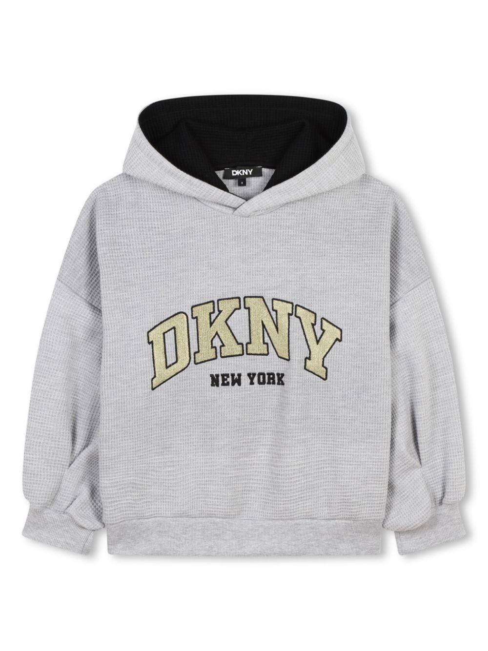 Felpa per bambino Dkny Kids grigio con cappuccio e ricamo con logo frontale - Rubino Kids