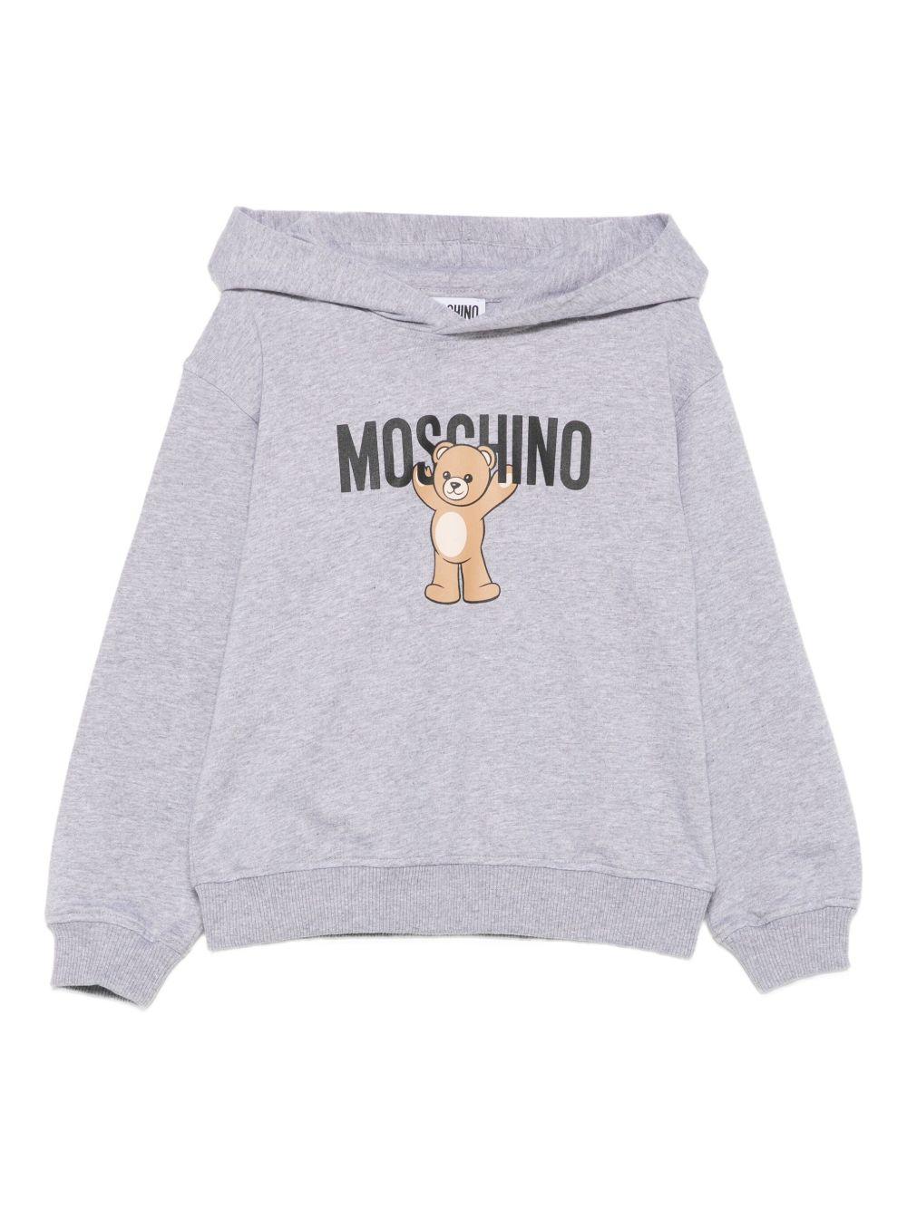 Felpa per bambino Moschino Kids grigio con stampa Teddy e cappuccio - Rubino Kids