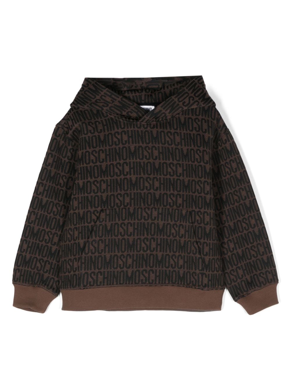 Felpa per bambino Moschino Kids marrone con cappuccio e stampa logo all - over - Rubino Kids