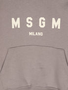 Felpa per bambino MSGM Kids grigio con cappuccio e applicazione logo sulla manica - Rubino Kids