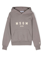 Felpa per bambino MSGM Kids grigio con cappuccio e applicazione logo sulla manica - Rubino Kids