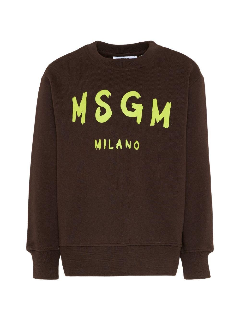 Felpa per bambino MSGM Kids marrone con stampa logo - Rubino Kids