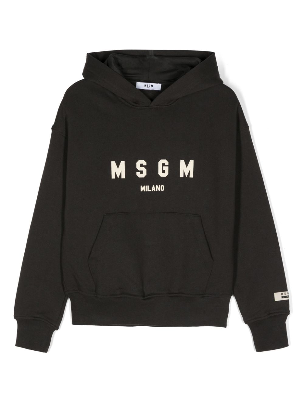 Felpa per bambino MSGM Kids nero con cappuccio e applicazione logo sulla manica - Rubino Kids