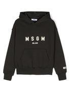 Felpa per bambino MSGM Kids nero con cappuccio e applicazione logo sulla manica - Rubino Kids