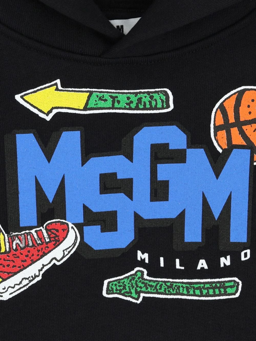 Felpa per bambino MSGM Kids nero con stampa con logo sul davanti e tasca frontale a marsupio - Rubino Kids