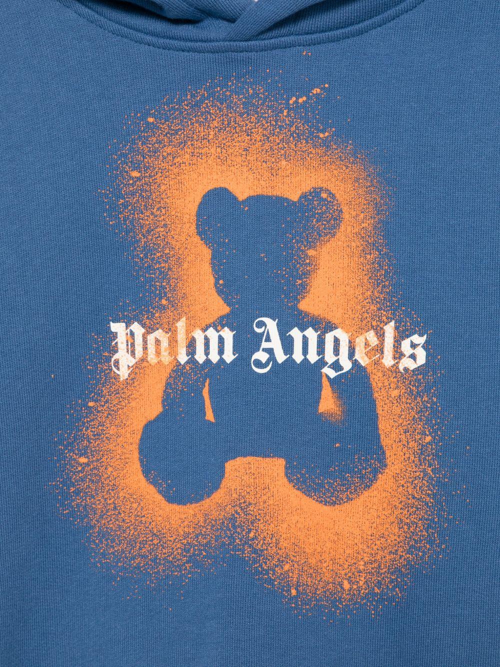 Felpa per bambino Palm Angels blu con cappuccio logo grafico e scritta orso - Rubino Kids