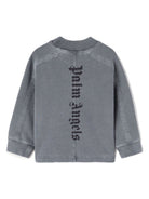 Felpa per bambino Palm Angels Kids grigio con stampa logo sul davanti e sul retro - Rubino Kids