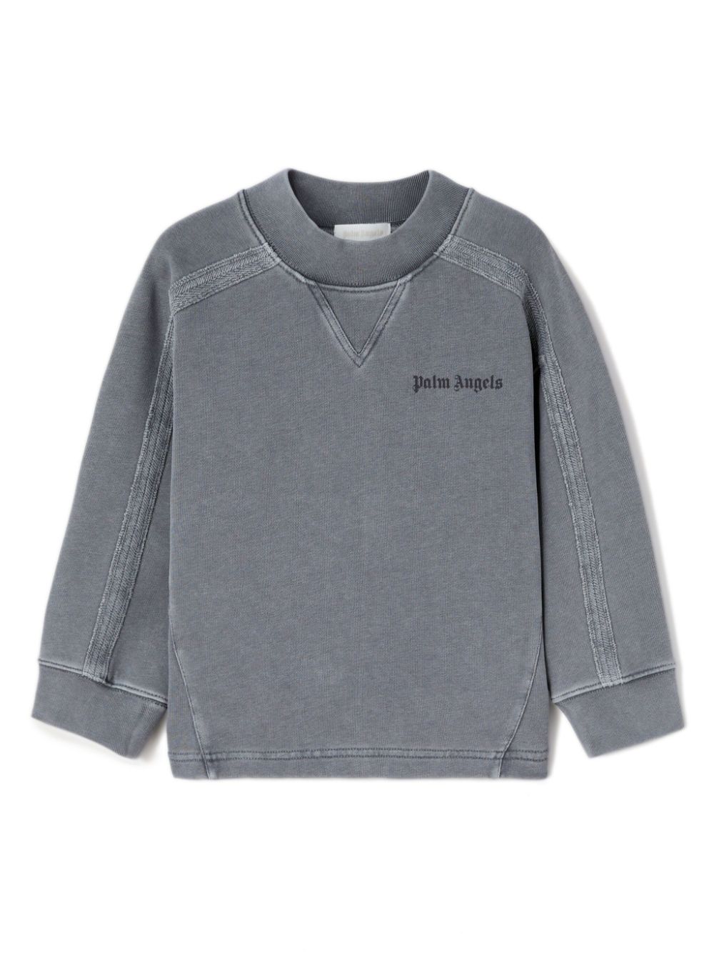 Felpa per bambino Palm Angels Kids grigio con stampa logo sul davanti e sul retro - Rubino Kids