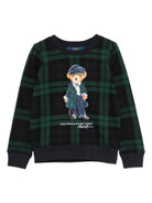 Felpa per bambino POLO RALPH LAUREN KIDS nero a quadri con stampa Polo Bear - Rubino Kids