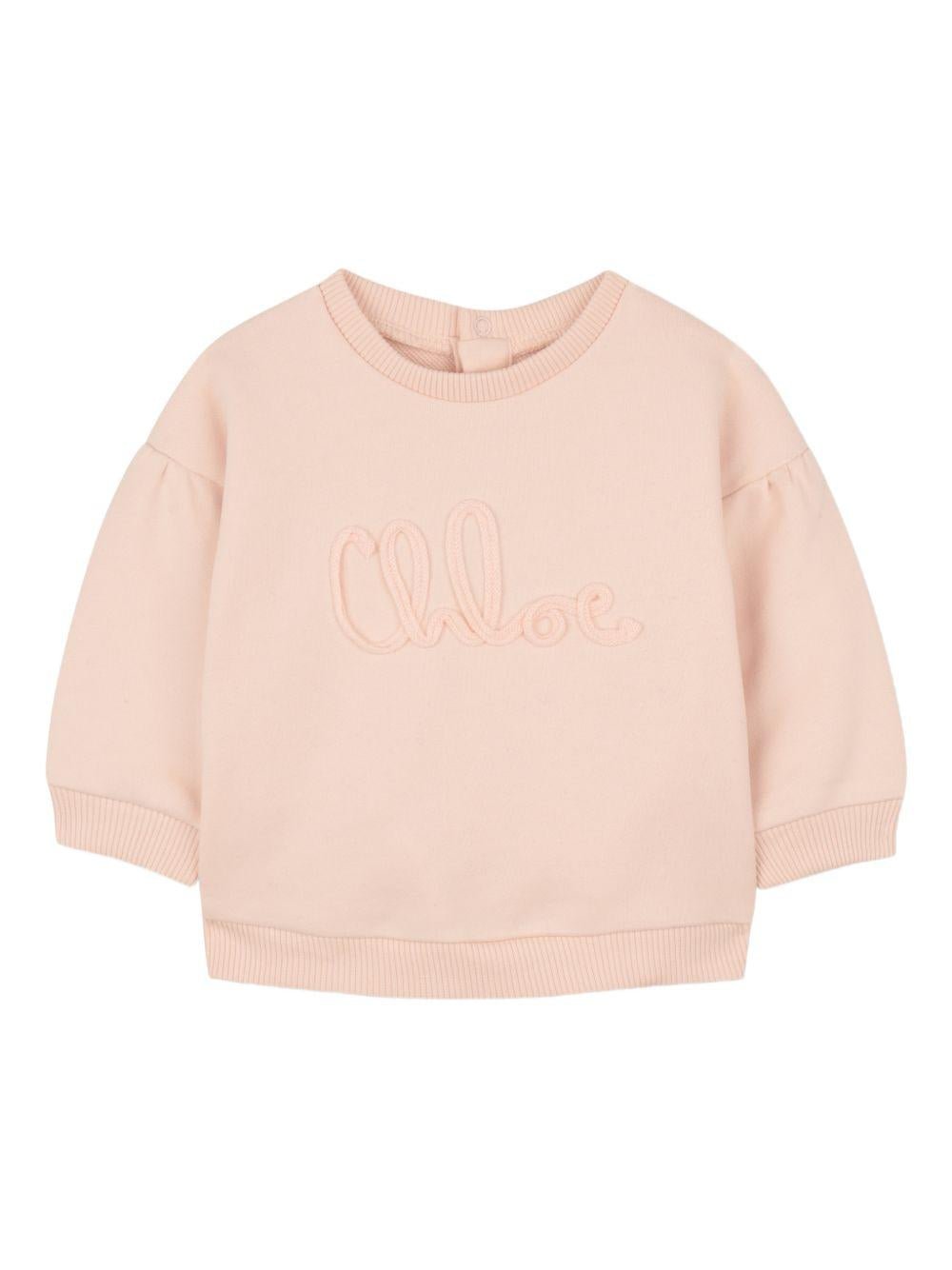 Felpa per neonata Chloé Kids rosa con dettaglio logo - Rubino Kids