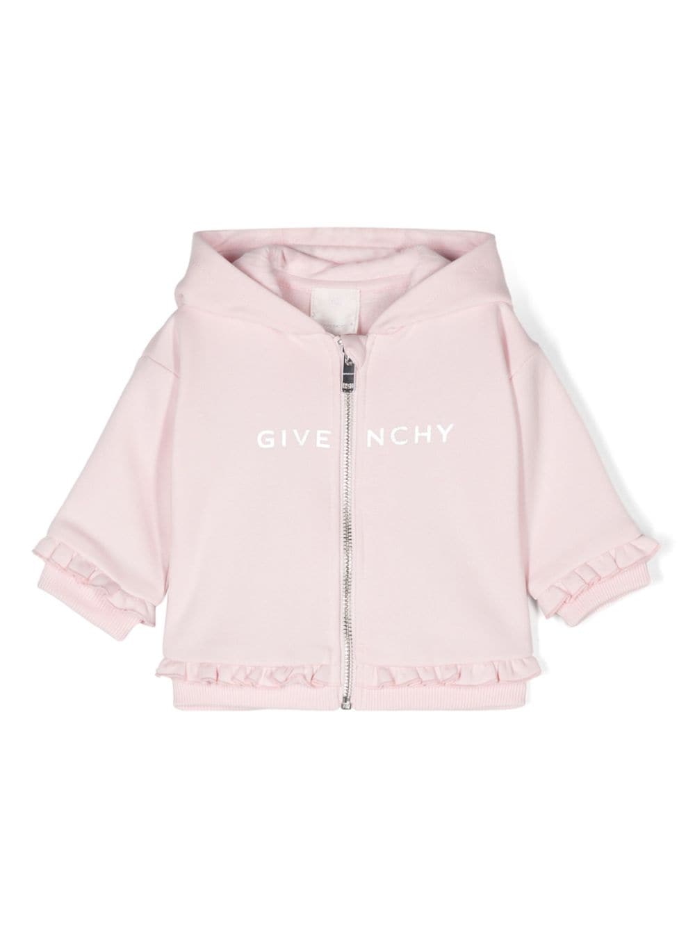 Felpa per neonata Givenchy Kids rosa con cappuccio e dettagli ruches - Rubino Kids